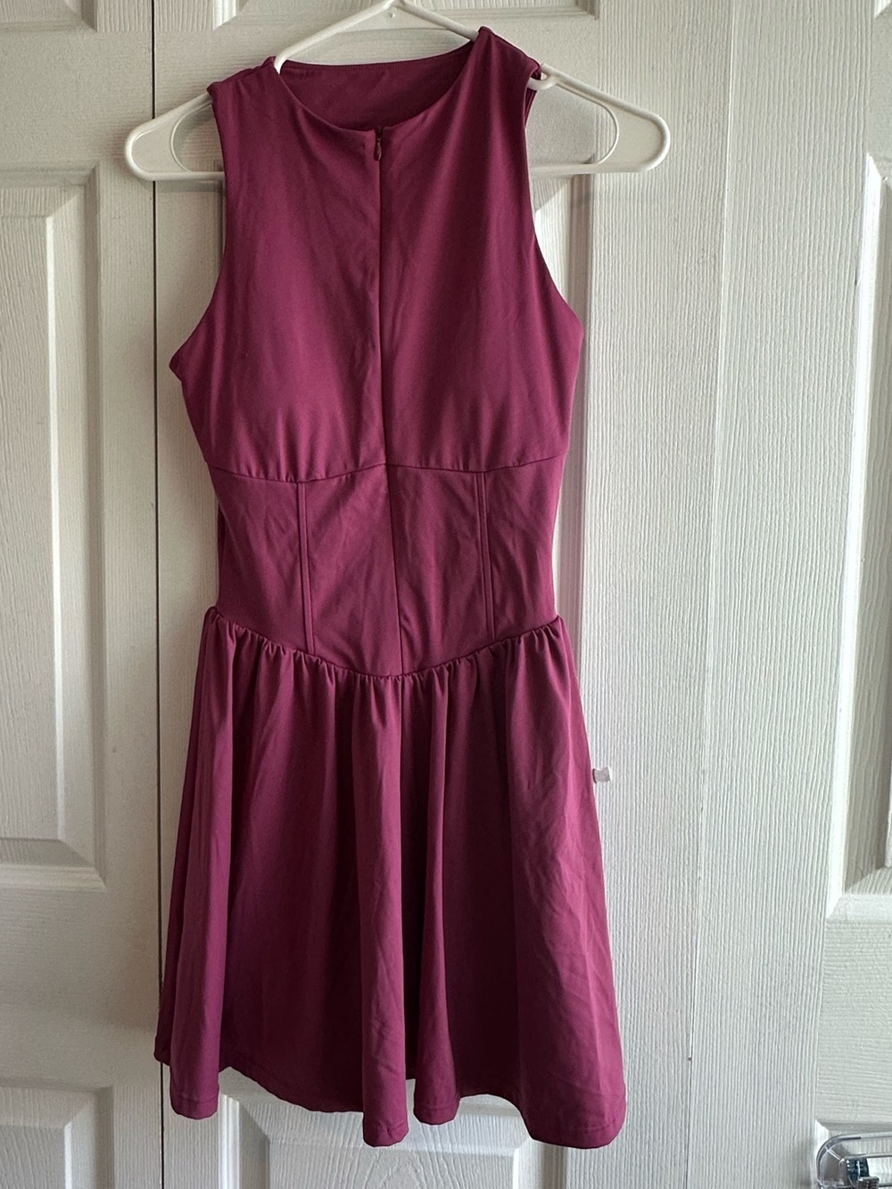 Athleisure Skater Sleeveless Dress in Deep Berry- Fit and Flare - Picture 2 of 6